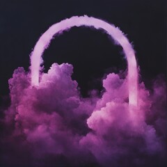 Poster - Colorful Smoke Forms a Surreal Archway of Headphones Amidst Swirling Purple Clouds in a Vibrant Display of Music and Creativity