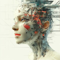 Poster - Digital Art Depicting a Futuristic Woman With a Blend of Human and Abstract Elements Showcasing Technology and Creativity in a Captivating Manner