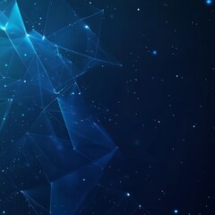 Poster - Abstract Blue Geometric Shapes on a Dark Background Create a Futuristic Digital Landscape With Stars and Particles Floating