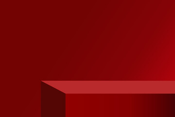 Wall Mural - the corner of the red table with light shining down, blank red product studio background, stage, pod