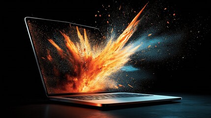 Poster - Explosive abstract art with fiery sparks on black background for dynamic digital themes : Generative AI