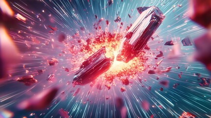 Poster - Exploding abstract crystal shards with vibrant colors and dynamic motion : Generative AI