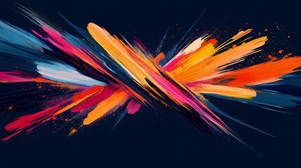 Poster - Vibrant Abstract Brush Strokes in Dynamic Composition on Dark Background : Generative AI