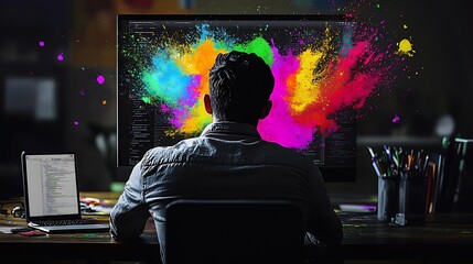Aufkleber - Colorful Creative Design on Computer Screen with Artistic Vibrant Splatter : Generative AI