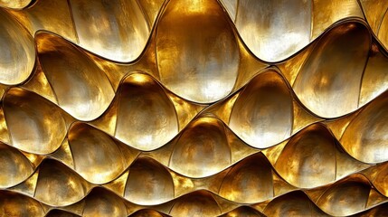 Wall Mural - A close-up view of a textured, golden surface with undulating patterns, creating a visually striking and dynamic effect.