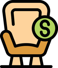 Poster - Armchair price icon represents cost of furniture, interior design services, or expenses related to home furnishings