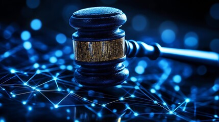 Aufkleber - Futuristic Digital Gavel Symbolizing Cyber Law Enforcement and Justice : Generative AI