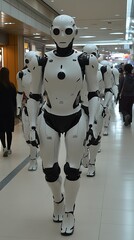 Poster - Futuristic Robots Walking in Shopping Mall Displaying Advanced Technology : Generative AI