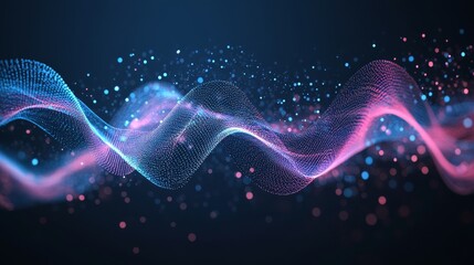 Aufkleber - Visual Display of Colorful Abstract Wave Patterns With Soft Gradients and Sparkling Particles Illustrating Technology and Innovation in a Dark Environment