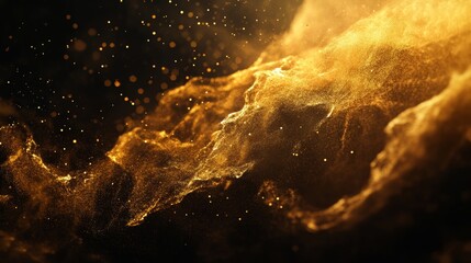 Poster - Golden Particles Swirl in a Mesmerizing Display, Creating an Ethereal Atmosphere Filled With Light and Movement at Twilight