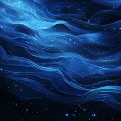 Poster - Swirling Blue Waves in a Starry Cosmos Create a Captivating Visual of the Universe's Beauty and Mystery Under a Night Sky