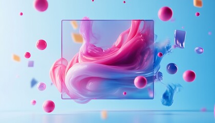 Poster - Mesmerizing Symmetrical 3D Render with Pastel Spheres and Abstract Geometric Shapes : Generative AI