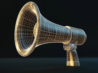 Poster - 3D Wireframe Rendering of a Megaphone Showcasing Intricate Details in Design and Structure