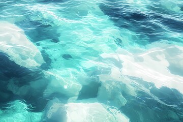 Wall Mural - Serene Aqua Water Texture with Sunlight Reflections and Rocks