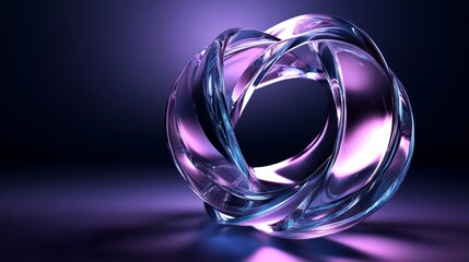 Poster - Sculptural Glass Artwork With Twisting Rings Illuminated by Purple Light in a Dark Setting