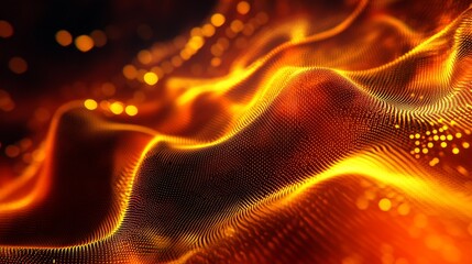 Poster - Dynamic Patterns of Light and Color Create a Mesmerizing Wave-Like Effect in Vibrant Shades of Orange and Gold