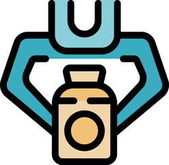 Poster - Robotic arm carefully lifting jar filled with processed food products, ensuring efficient and automated production line operation
