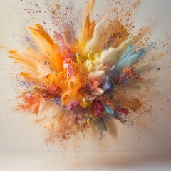 Poster - Colorful Explosion of Powdered Pigments Creating a Dramatic Burst Against a Neutral Background Highlighting Vibrant Hues and Textures