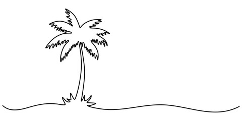 Fototapete - Continuous Line Drawing of a Palm Tree – Tropical Vector Design, Palm tree single line drawing of continuous one line vector art outline illustration, one line drawing of Palm trees on a beach. 