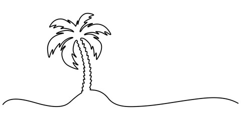 Fototapete - Continuous Line Drawing of a Palm Tree – Tropical Vector Design, Palm tree single line drawing of continuous one line vector art outline illustration, one line drawing of Palm trees on a beach. 