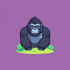 Poster - Powerful Gorilla Illustration: Majestic Ape in Vibrant Green Habitat