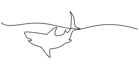 Poster - Shark Continuous Line Drawing, One line drawing of a shark. Graphic vector illustration of shark continuous line drawing, Continuous one line drawing of shark fish. Simple illustration of saltwater 