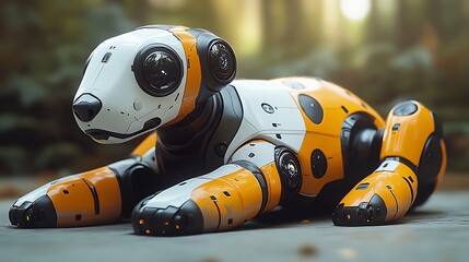 Aufkleber - Innovative robotic dog design blending technology and nature in serene setting : Generative AI