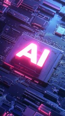 Aufkleber - Bright Neon AI Sign Glowing on a Circuit Board Showcasing Modern Technology in a Digital Environment