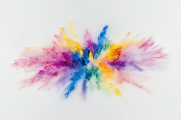 Poster - Colorful Powder Explosion Creates an Abstract Art Piece With Vibrant Hues Spreading Across a White Background