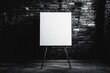 © Larisa - Blank canvas stands against textured brick wall, inviting creati