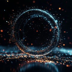 Poster - Dynamic Circular Display of Vibrant Particles Illuminated Against a Dark Background in an Abstract Setting