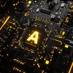Aufkleber - Futuristic Circuit Board Design Featuring Illuminated Letters and Intricate Connections Creating a Tech-Inspired Visual Aesthetic