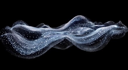 Aufkleber - Abstract Wave Pattern Displaying Luminous Dots Flowing Over a Black Background Representing Digital Art and Technology Concepts