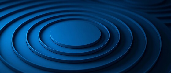 Poster - Circular Waves Create a Mesmerizing Pattern in Deep Blue With Layered Textures Reflecting Motion and Depth During a Calm Artistic Composition