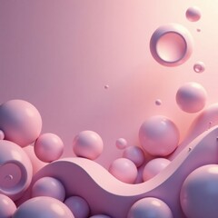 Wall Mural - Soft pink bubbles create a whimsical scene with curved shapes and pastel colors, light, soft focus