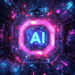 Aufkleber - Visual Representation of Artificial Intelligence in a Futuristic Digital Environment With Vibrant Neon Lights and a High-Tech Aesthetic