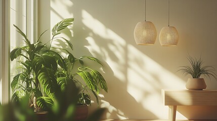 Poster - Bright Airy Room with Modern Indoor Plants and Soft Ambient Lighting : Generative AI