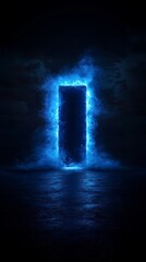 Poster - Light Glows From a Mysterious Blue Portal in a Dark Environment, Creating an Ethereal Atmosphere and Evoking Curiosity About What Lies Beyond
