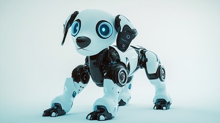 Aufkleber - White Robotic Puppy with Blue Eyes in a Futuristic Minimalist Setting : Generative AI