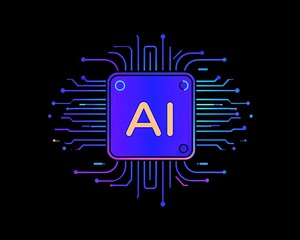 Aufkleber - Innovative AI Technology Represented by a Circuit Board Design Featuring the Letters AI, Showcasing the Future of Artificial Intelligence and Digital Advancement