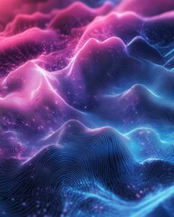 Poster - Colorful Abstract Representation of Waves Flowing in Vibrant Shades of Pink and Blue Creating a Mesmerizing Digital Landscape