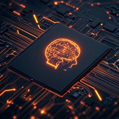Aufkleber - Circuit Board Featuring a Glowing Neural Network Design, Representing Artificial Intelligence and Technology in Digital Innovation