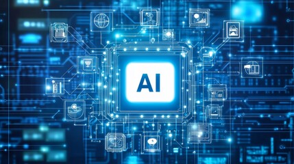 Aufkleber - Technology Visualizes Artificial Intelligence Concepts With Illuminated Graphics and Interconnected Symbols on a Digital Background