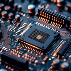 Aufkleber - Close-up View of a Microprocessor on a Circuit Board Showcasing Intricate Details and Connections