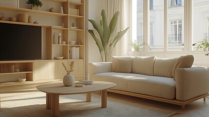 Poster - Modern Minimalist Living Room with Natural Light and Scandinavian Design Elements : Generative AI