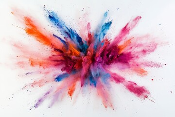 Poster - Colorful Explosion of Powdered Pigments Creates Vibrant Abstract Art on a White Background in a Contemporary Style