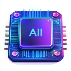 Aufkleber - Modern Computer Chip Design Showcasing Vibrant Colors and Bold Lettering for AI Technologies in a Futuristic Setting