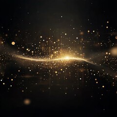 Poster - gold particles dance in a mystical wave of light against a dark background, creating a captivating a