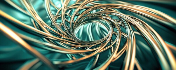 Aufkleber - Optical Illusions and Perception Concepts. A mesmerizing spiral of golden lines twists through a captivating turquoise space, creating a dynamic sense of depth and motion.