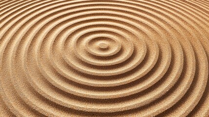 Poster - Optical Illusions and Perception Concepts. A serene pattern of concentric circles formed in sand, creating a calming visual effect reminiscent of ripples in water.